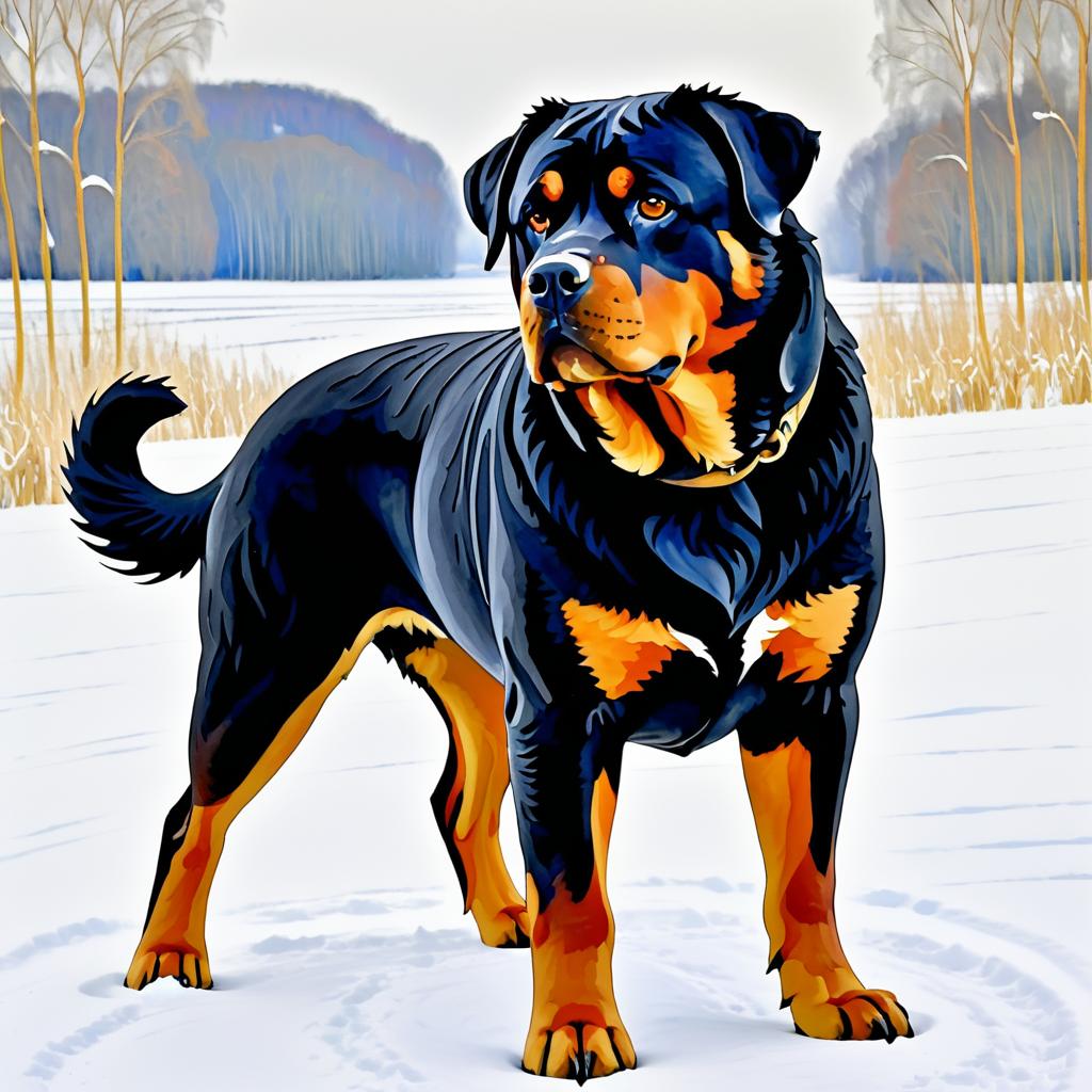 Proud Rottweiler in Klimt's Snowy Scene