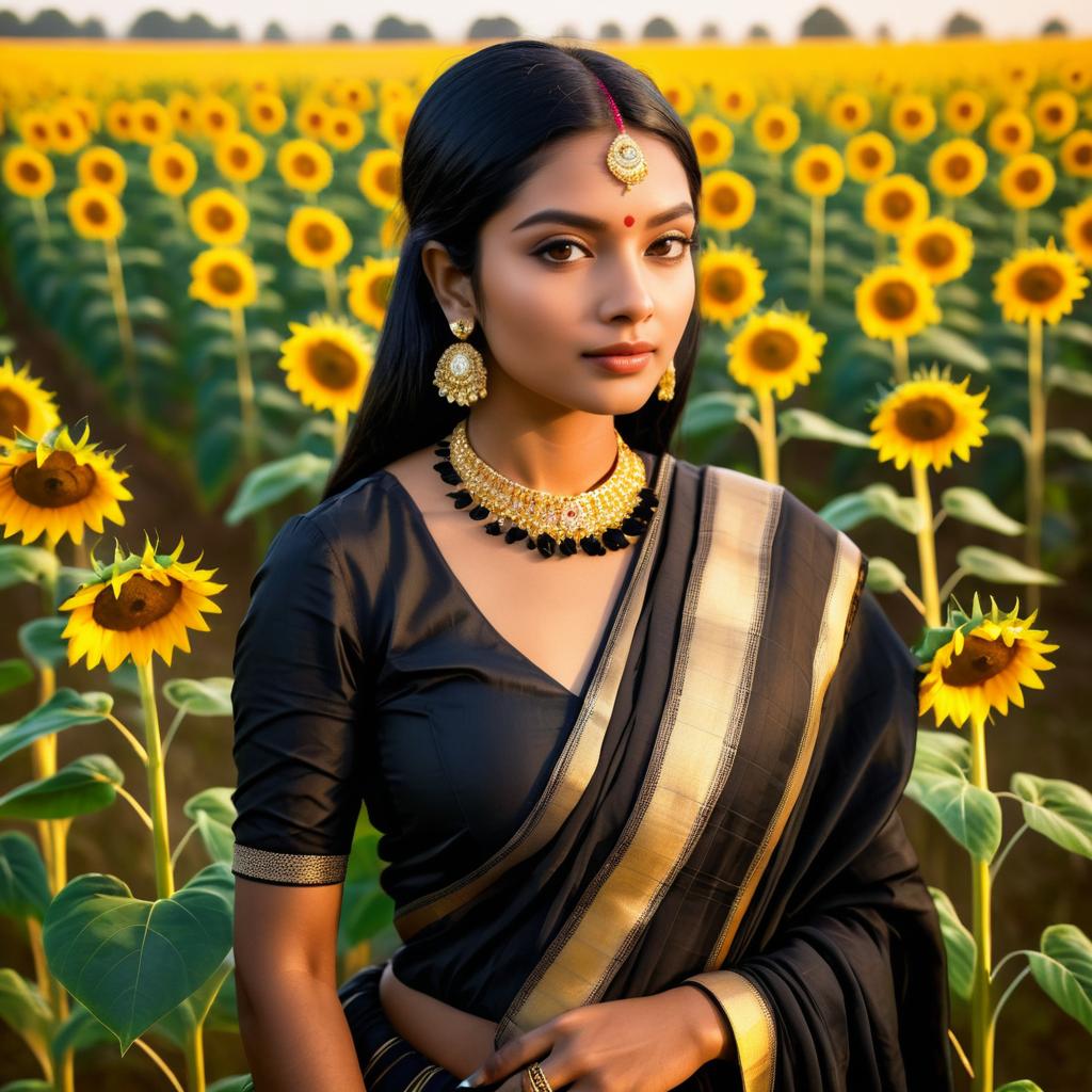 Charming Indian Woman in Sunflower Field