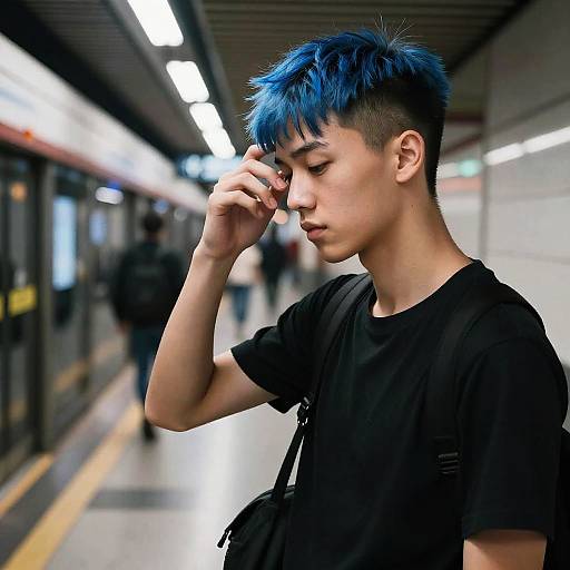 Neon Subway Boy with Blue Undercut
