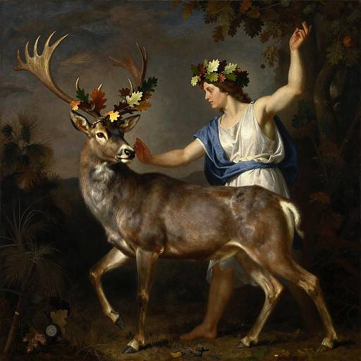 Neoclassical Stag with Oak Crown