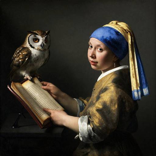 Owl as Philosopher Reading Ancient Scrolls