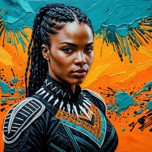 Abstract Oil Portrait of Black Panther Woman