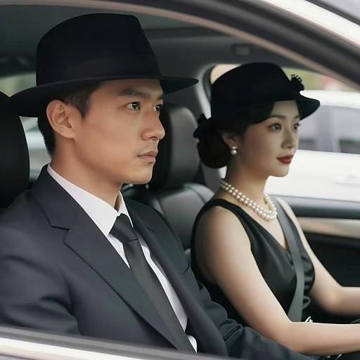 Classic Couple in Vintage Car Scene