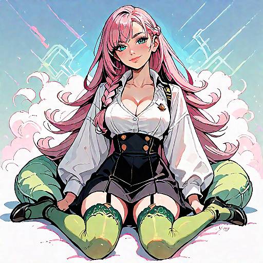 Anime Girl with Pink Braid and Smile