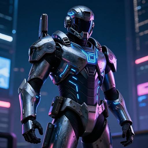 Futuristic Male Sci-Fi Armor in Neon City