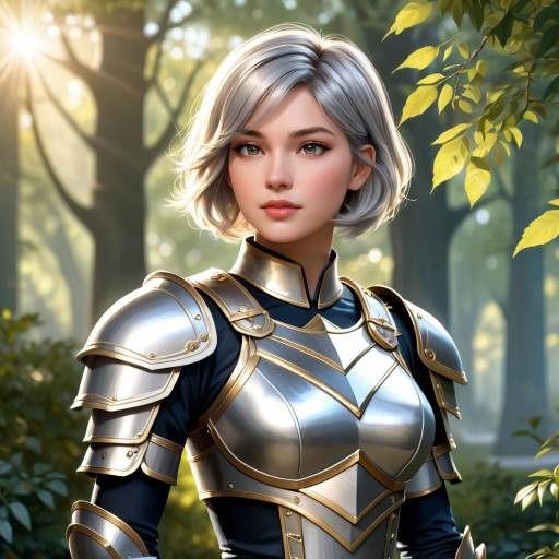 Fantasy Armored Woman in Sunlit Park