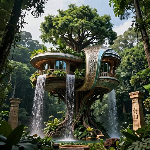 Futuristic Treehouse with Art Nouveau Design