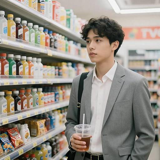 Thoughtful Young Man in Convenience Store