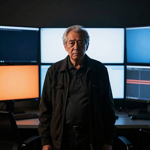 Serious Elder in a Dimly Lit Room