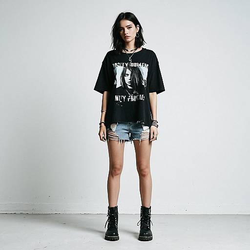 Grunge Woman in Distressed Tee and Shorts