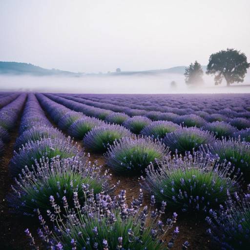 Lavender Field with Morning Fog