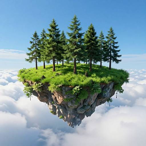Floating Verdant Island Above Clouds