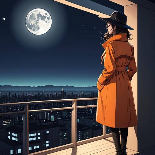 Nighttime Cityscape with Elegant Figure