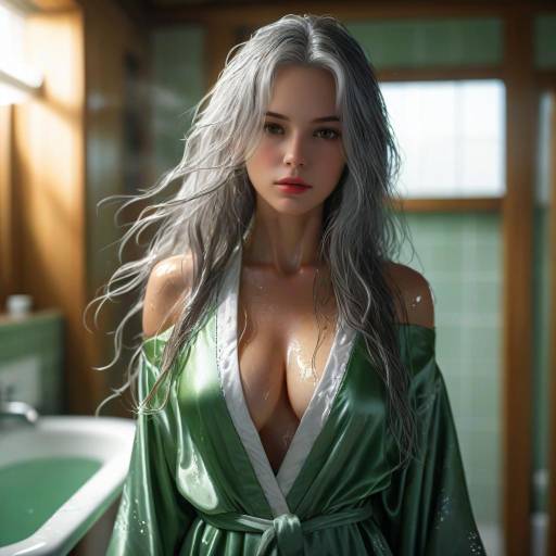 Bashful Girl in Silk Robe Portrait