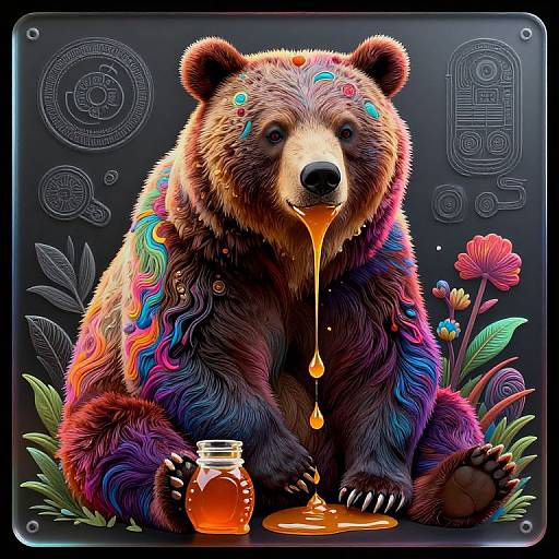 Psychedelic Bear Eating Honey Artwork