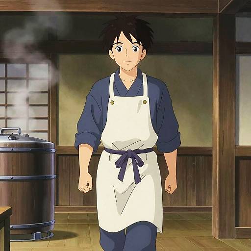 Young Sake Brewer in Traditional Anime Style