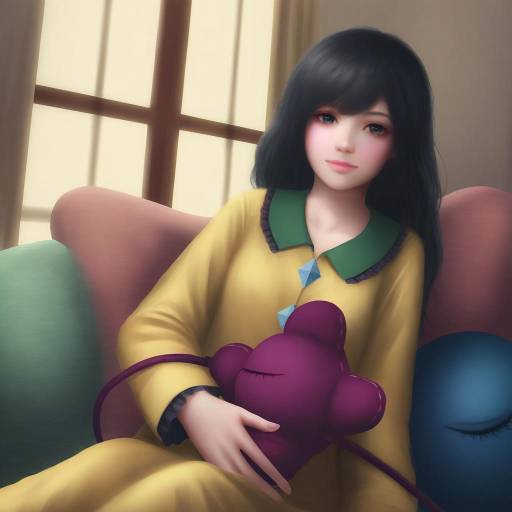 Young Woman in Cozy Pajamas Holding Plush Toy