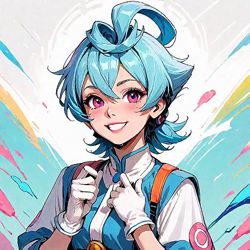 Anime Character with Blue Hair and White Gloves