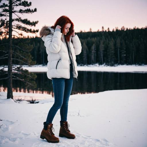 Young Woman in Snowy Landscape at Sunset