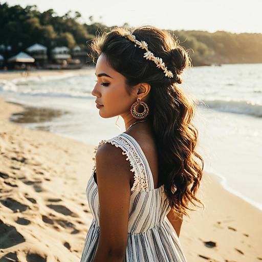 Boho Half-Updo on Woman at Beach