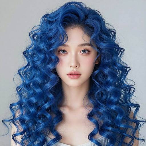 Dreamy Portrait with Curly Blue Hair