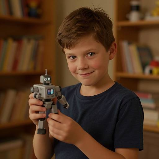 Boy Holding Toy Robot Indoors