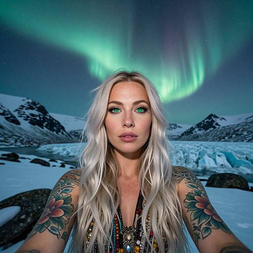 Enigmatic Native Woman with Aurora