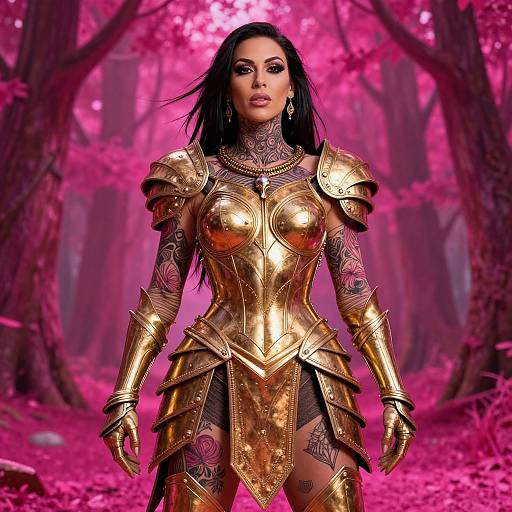 Tattooed Warrior in Magenta Forest