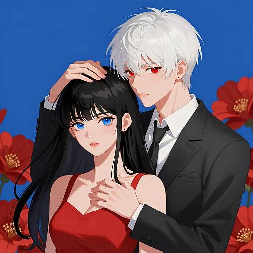 Anime Couple with Contrasting Features