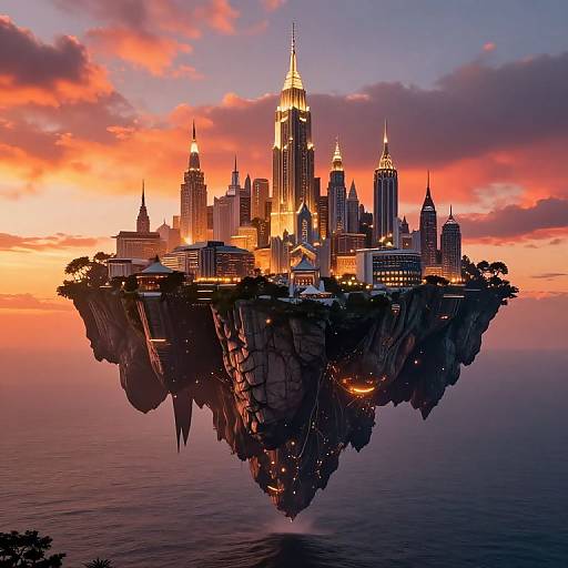 Majestic Floating City Above Sea
