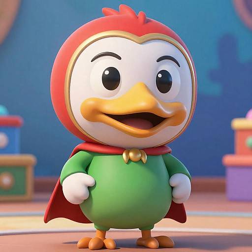 Cheerful Cartoon Bird Superhero on Stage