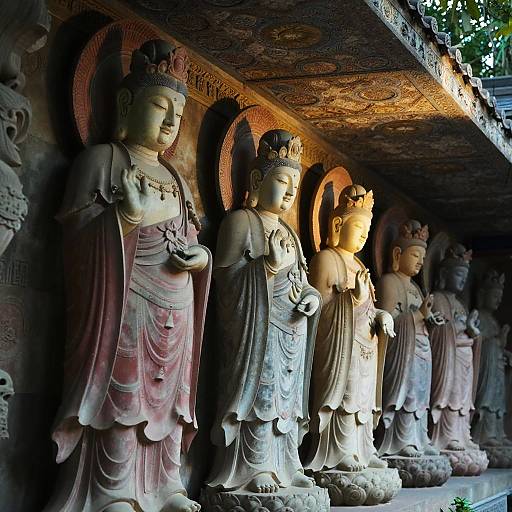 Intricate Buddhist Stone Statues