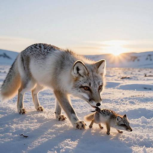 Arctic Fox Carrying Prey in Snowy Tundra