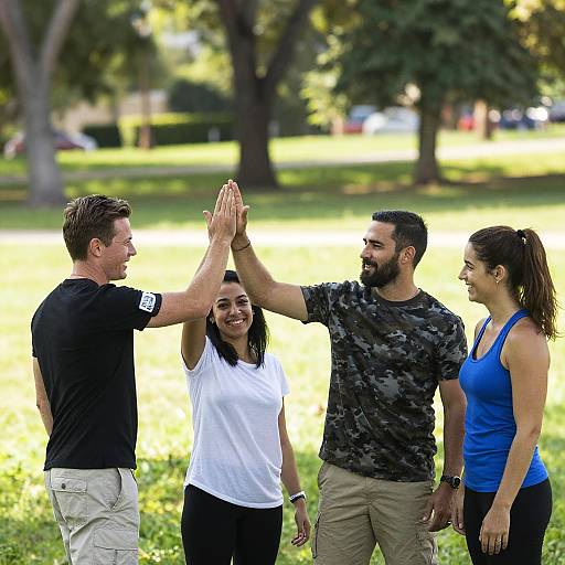 Joyful Friends High-Fiving in Park