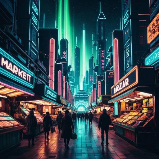 Retro-Futuristic Bazaar in Surreal Style Retro-Futuristic Bazaar in Surreal Style