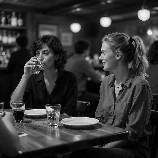 Two Women at Dimly Lit Bar