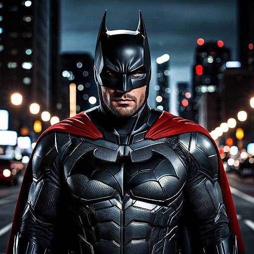 Realistic Batman in Armored Suit with Red Cape