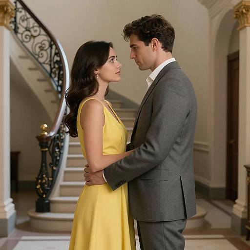 Romantic Encounter in Ornate Hallway