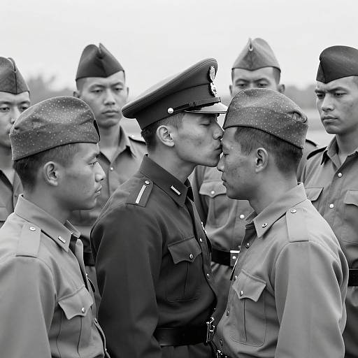 Intense Bond Among Soldiers in Uniform