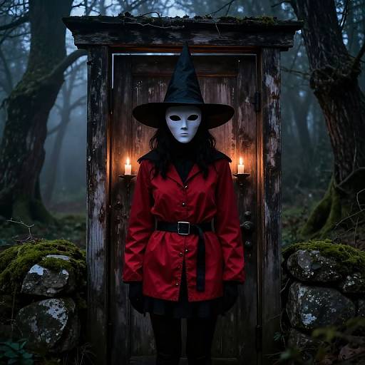 Mysterious Witch in Foggy Forest