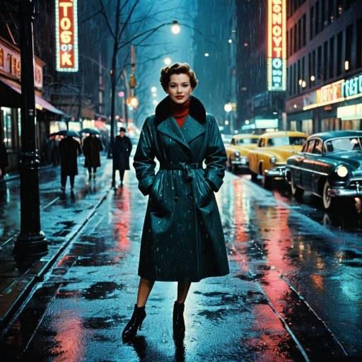 1950s Woman in Rainy New York Night