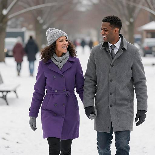 Joyful African-American Couple in Snowy Park