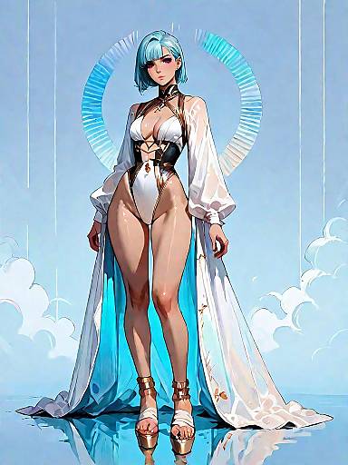 Fantasy Woman in Plunge Neck Swimsuit and Sheer Cover-up
