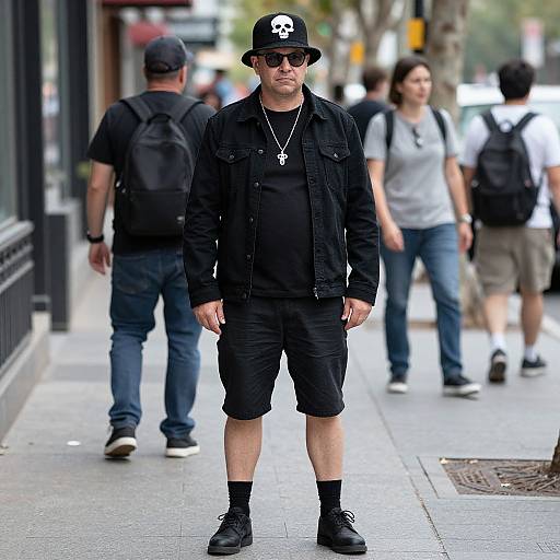 Man in Black Outfit with Skull Hat