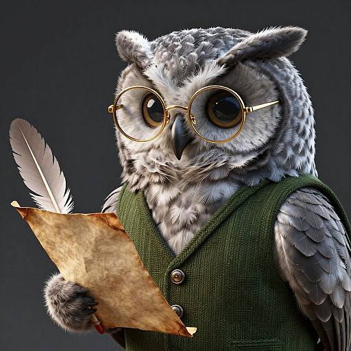 3D Realistic Owl Scholar Portrait