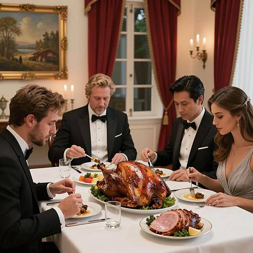 Elegant Dining Scene with Men and Woman