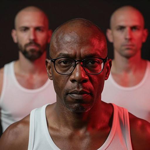 Dramatic Portrait of Bald Men in Red Light