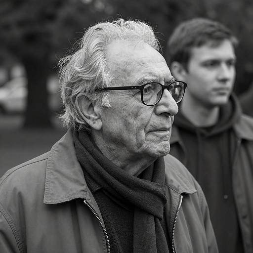 Black and White Portrait of Elderly Man Outdoors