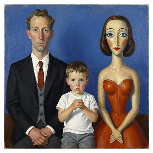 Surreal Family Portrait with Abstract Woman and Child