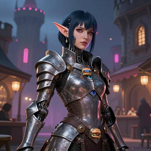 Cyberpunk Elf Warrior in Medieval Armor